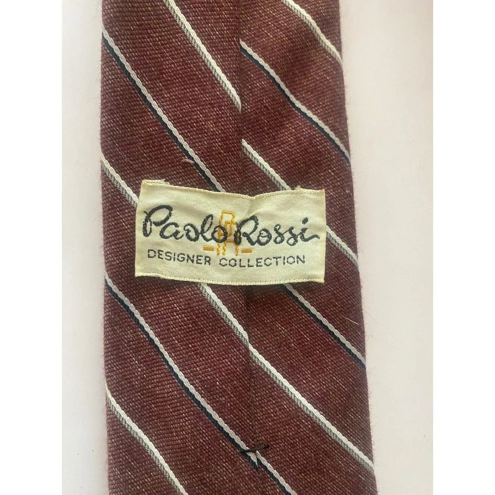 Paolo Rossi Designer Collection‎ Mens Burgundy Striped Textured Necktie Tie
